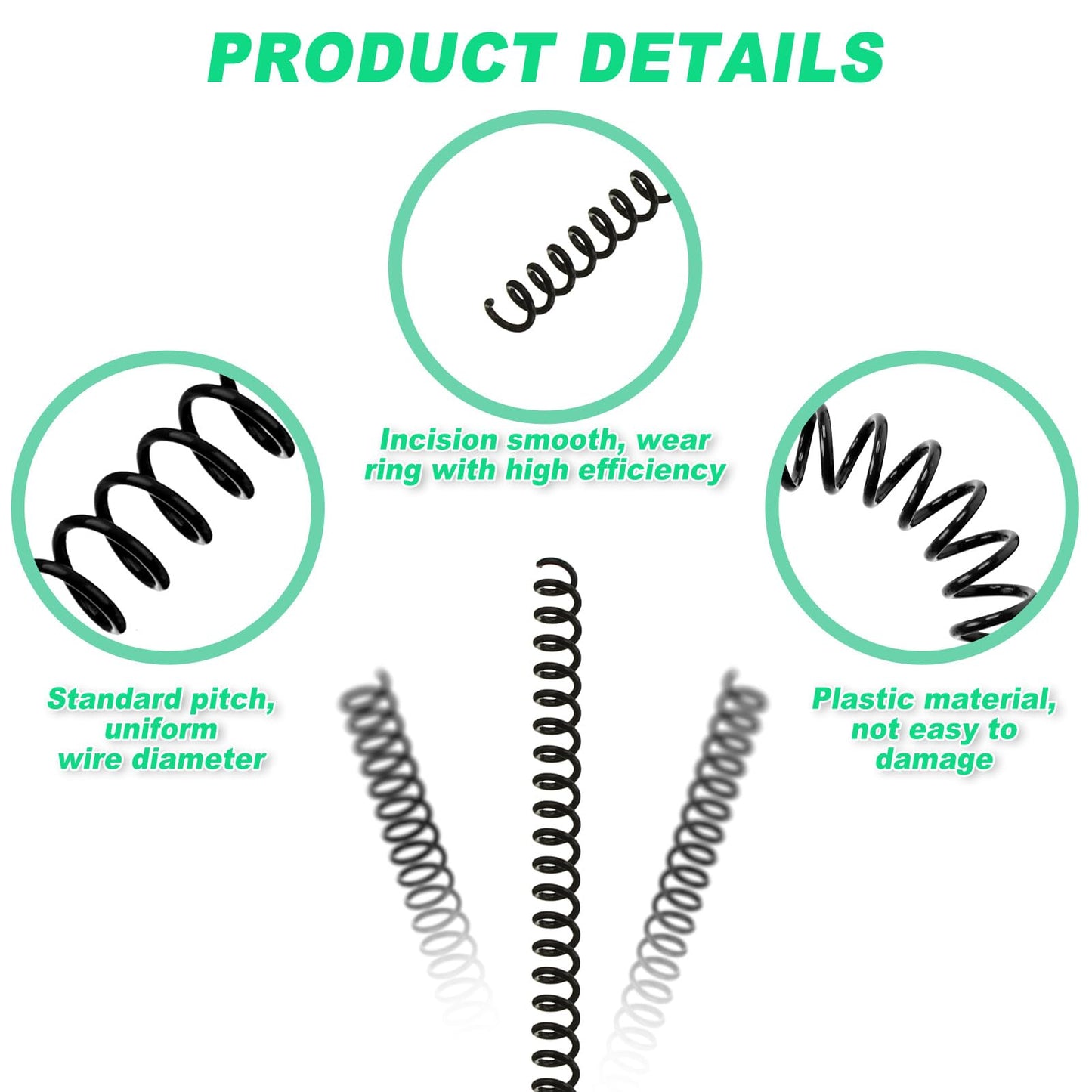 Leinuosen 120 Pack Plastic Spiral Binding Coils Kit Spirals Multi Size Coils for Binding Binder Combs Spines(1/4 Inch,Black)