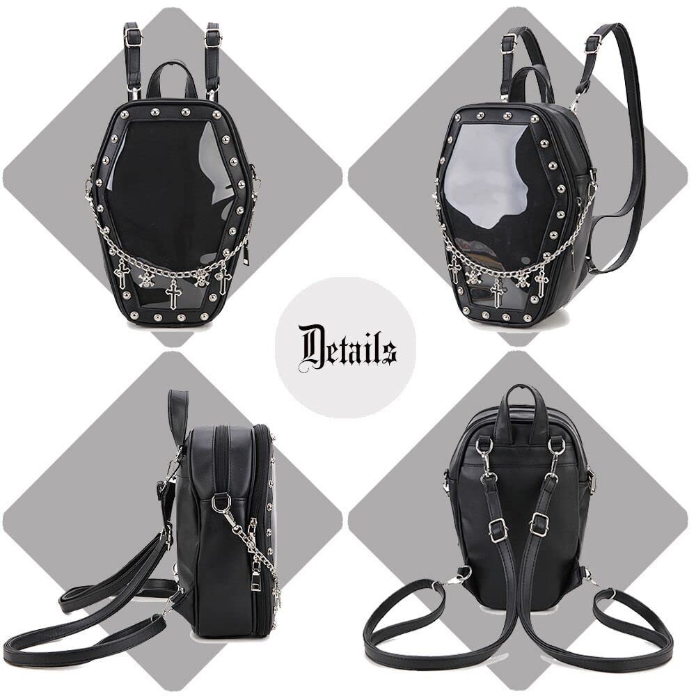 ENJOININ Gothic Coffin Shape Purses and Handbags for Women Halloween Shoulder Bag Ita Purse Backpack