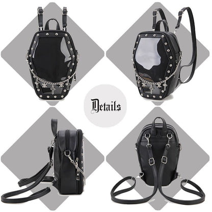 ENJOININ Gothic Coffin Shape Purses and Handbags for Women Halloween Shoulder Bag Ita Purse Backpack