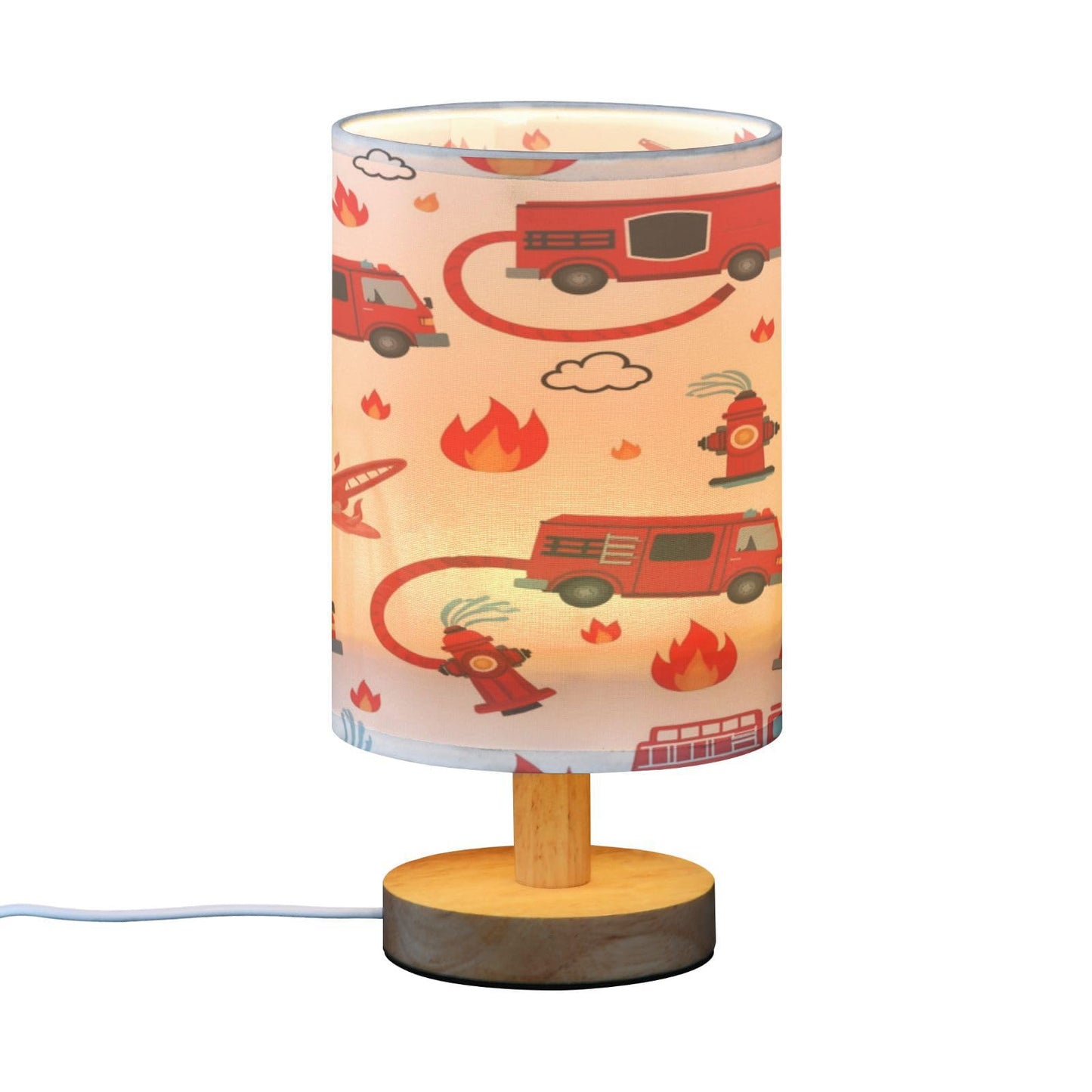 Firefighter Fire Truck Table Lamp for Bedroom Bedside Lamp Desk Lamps Cylinder Nightstand Lamp for Living Room Office Decor