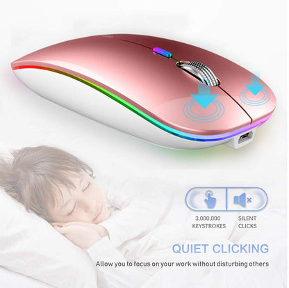 TENMOS Wireless Bluetooth Mouse, LED Slim (Bluetooth 5.1/5.0 + USB) 2.4GHz Rechargeable Silent Bluetooth Wireless Mouse with Type C Adapter for Laptop/MacBook/iPad OS 13 and Above (Matte Black)
