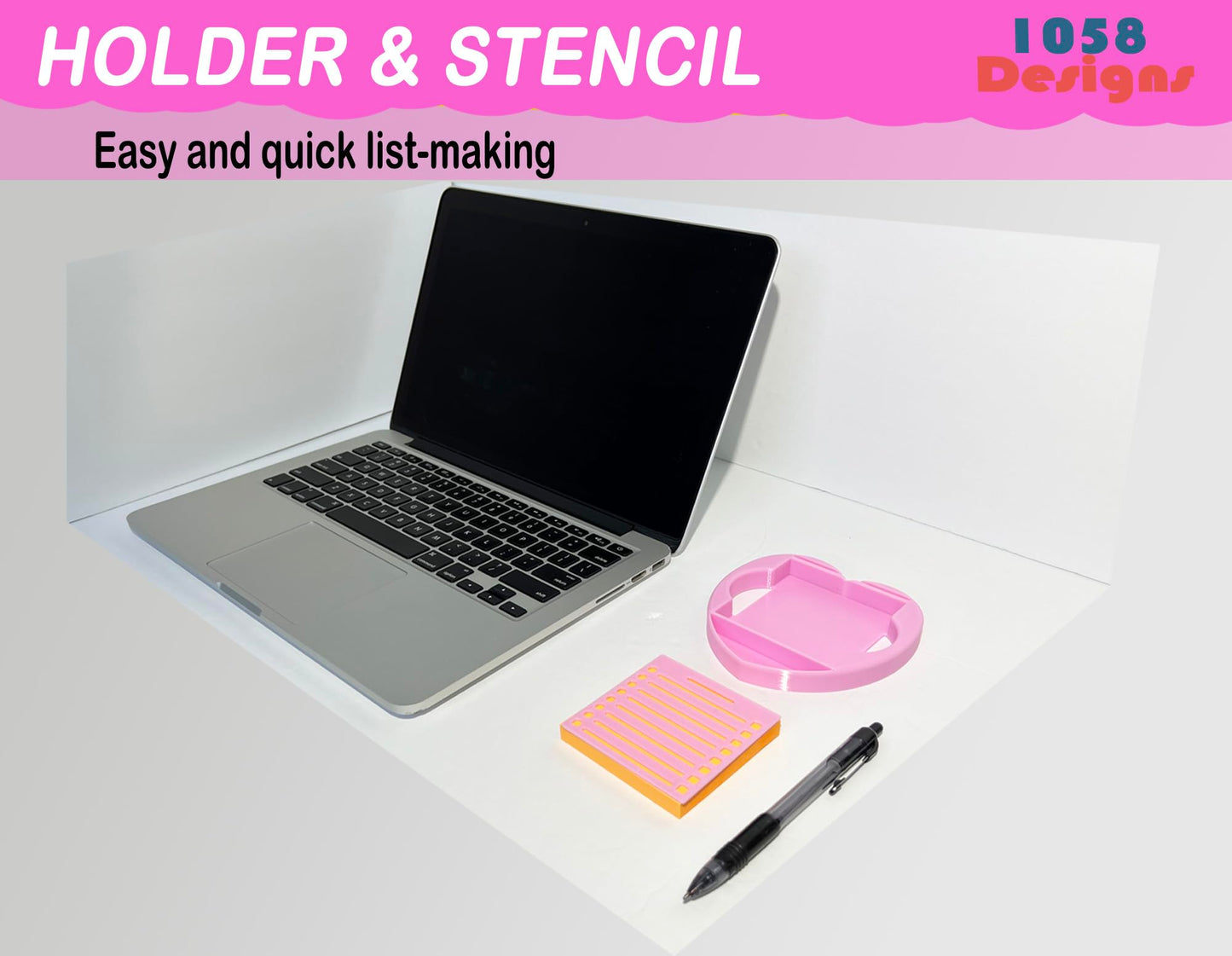 Heart Sticky Note Holder with Stencil Pink, Sticky Note Dispenser Compatible with Post-It Note, Post Note Organizer 3x3 Self Stick Note Pads Office Desk Accessories Gift Idea School Office Supplies