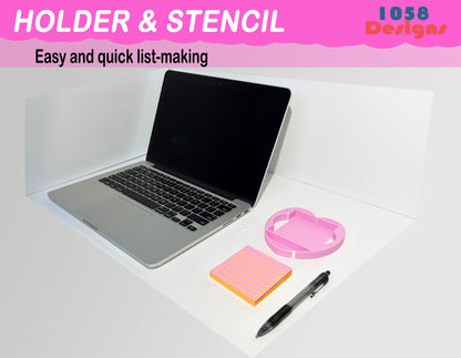 Heart Sticky Note Holder with Stencil Pink, Sticky Note Dispenser Compatible with Post-It Note, Post Note Organizer 3x3 Self Stick Note Pads Office Desk Accessories Gift Idea School Office Supplies