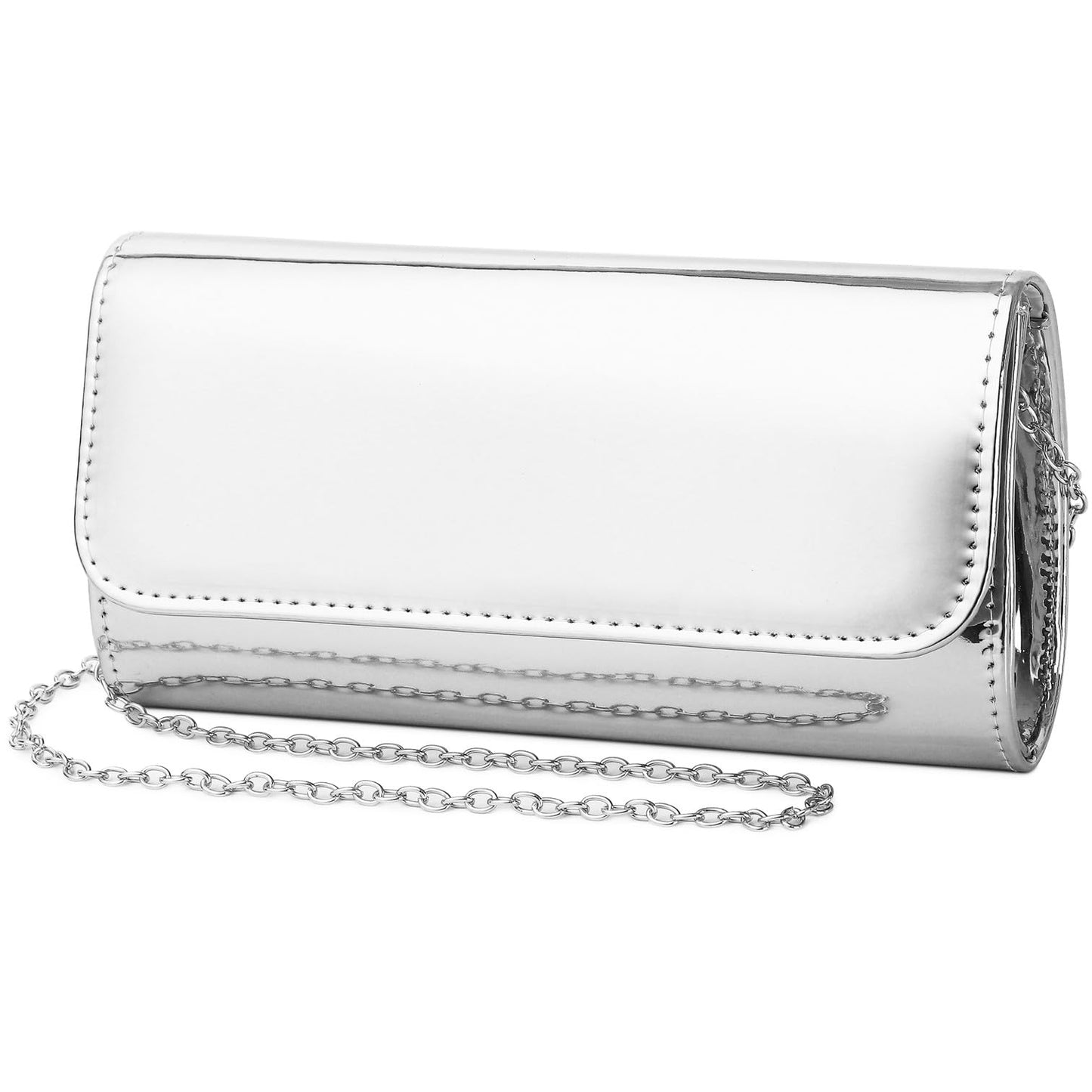 Patent Leather Envelope Clutch for Women Stylish Evening Handbag with Detachable Chain, Perfect for Wedding, Party & Prom (Silver 018)