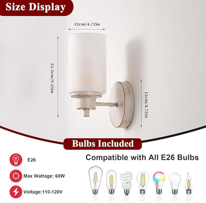 2 Pack Indoor Wall Sconces, Bath Vanity Light Fixtures Wall Mounted Lighting with White Frosted Glass Shade, White and Gold Color Bathroom Wall Lights Bedroom Porch