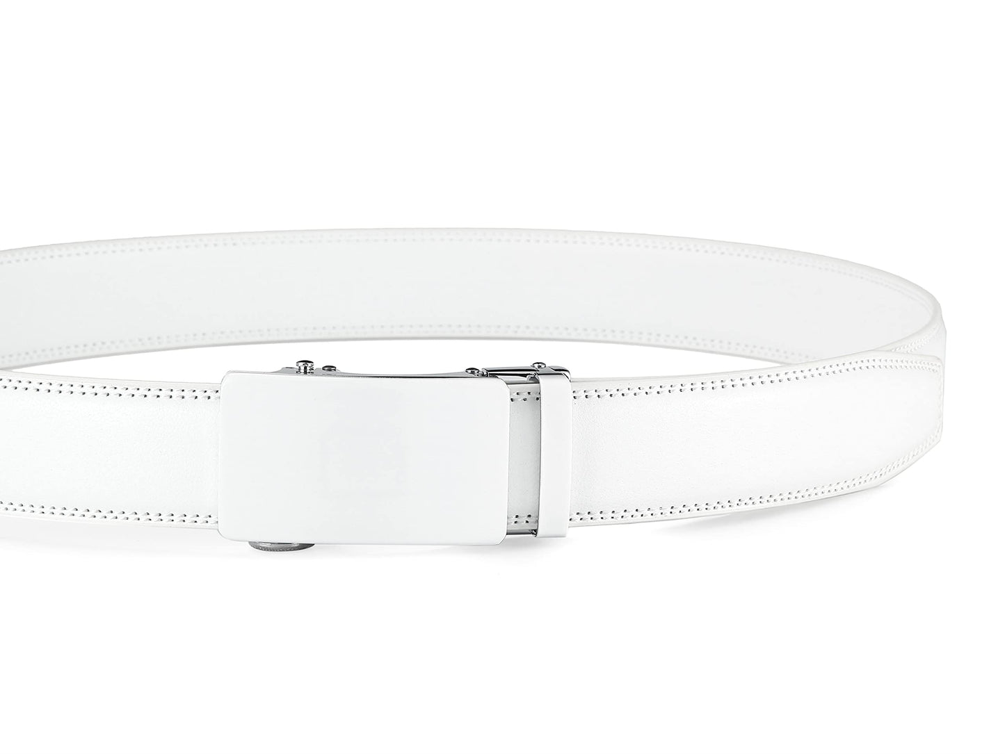 Lingli White Belt for Men Ratchet Dress Belt with Automatic Buckle -Trim to Fit-35mm wide-0051-110-White