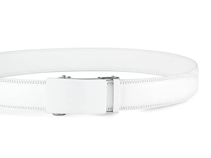 Lingli White Belt for Men Ratchet Dress Belt with Automatic Buckle -Trim to Fit-35mm wide-0051-110-White