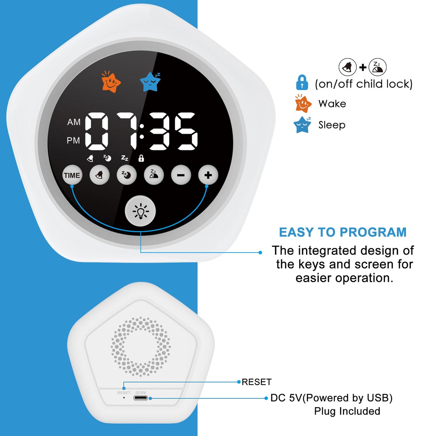 DINVEL Kids Alarm Clock, Ok to Wake Clock for Kids, Toddler Sleep Training Alarm Clock with Red Green Light, Teaches Time Management & Bedtime Routine, Perfect Clock Gift for Kids