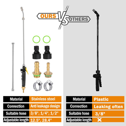 Ramarmro 44" Sprayer Wand, 2 brass barbs match 3/8'' & 1/4'' hoses, Adjustable Stainless Steel Replacement Garden Sprayer Wand with Built-in Shut-Off Valve, w/ 2 Hose Clamps & 2 Hose Connects Yellow