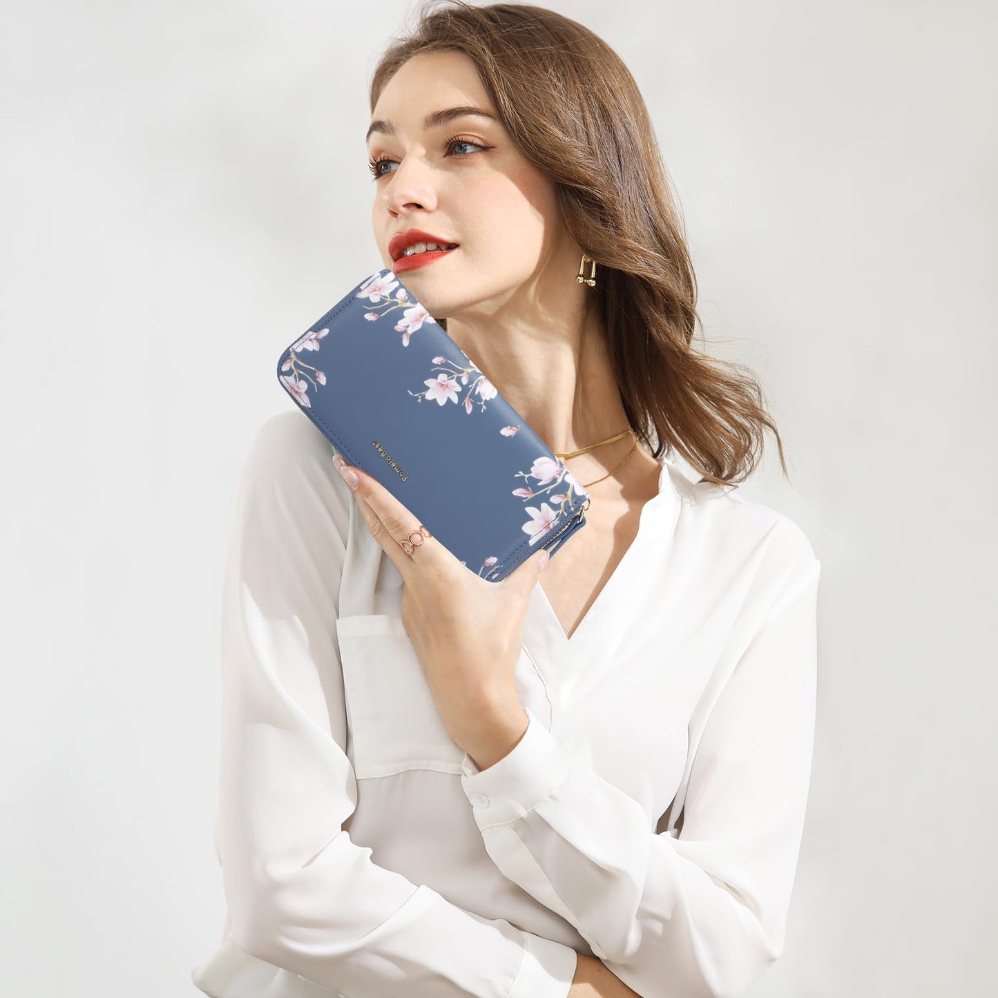 Pomelo Best Womens Wallet RFID Blocking Leather Multi Credit Card Large Capacity Wristlet Zip Around Long Wallets for Lady Blue