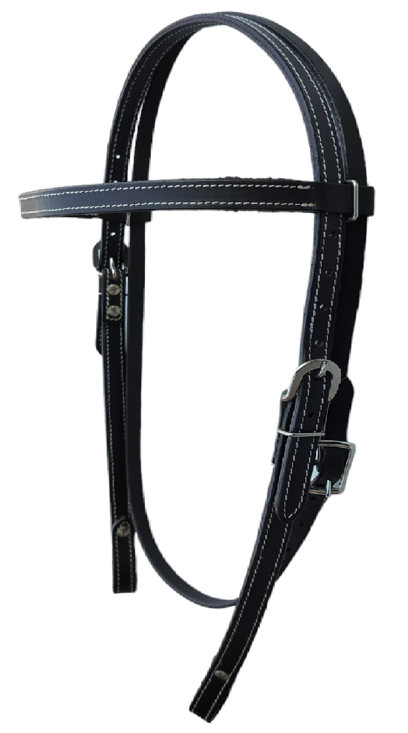 WEMBILS Western Leather Latigo Browband Headstall for Horses Double Stitched Black Horse Bridle for Trail Riding Durable Equine Supplies Equestrian Gifts(Black)