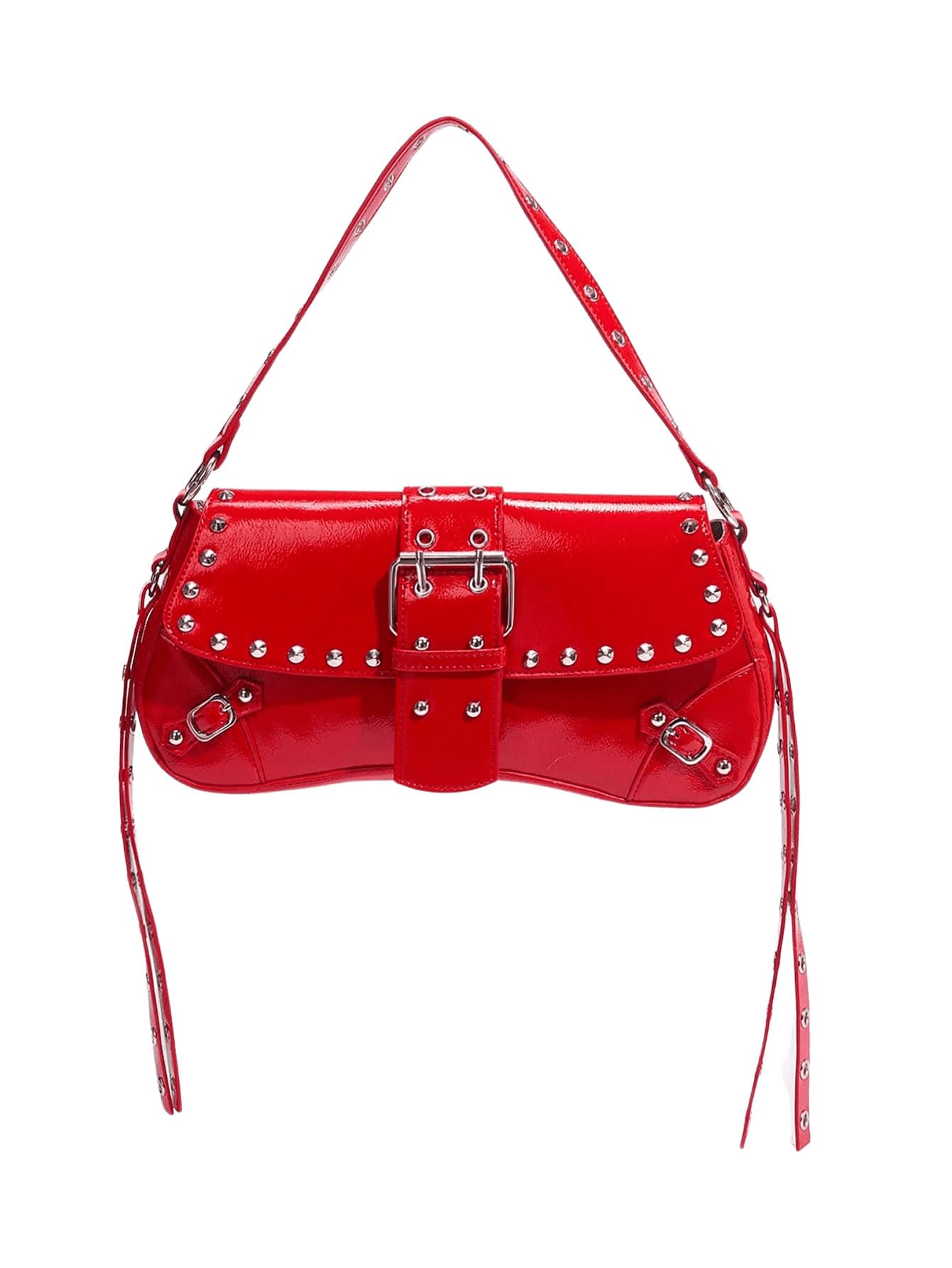 Verdusa Women's Y2K Purse Cute Trendy Handbag Leather Goth Punk Shoulder Bag Studded Crossbody Mini Purse Red One Size