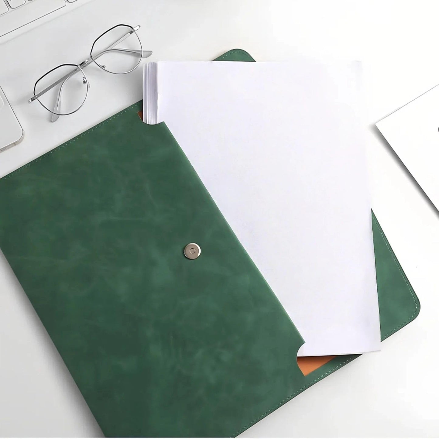 HannaFires 2PCS Dark Green Faux Leather Laptop Sleeve – Portable Document Organizer Folder for Laptop, A4 Papers, Files, Business Documents, Travel & Office Use
