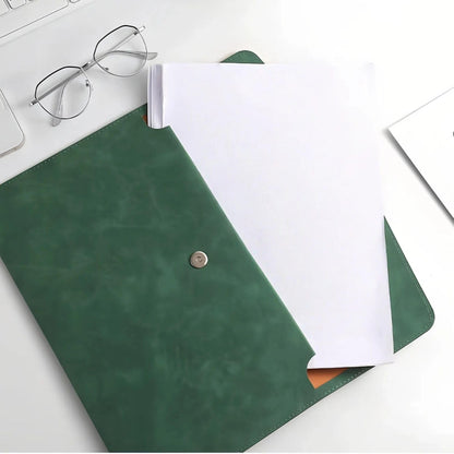 HannaFires 2PCS Dark Green Faux Leather Laptop Sleeve – Portable Document Organizer Folder for Laptop, A4 Papers, Files, Business Documents, Travel & Office Use