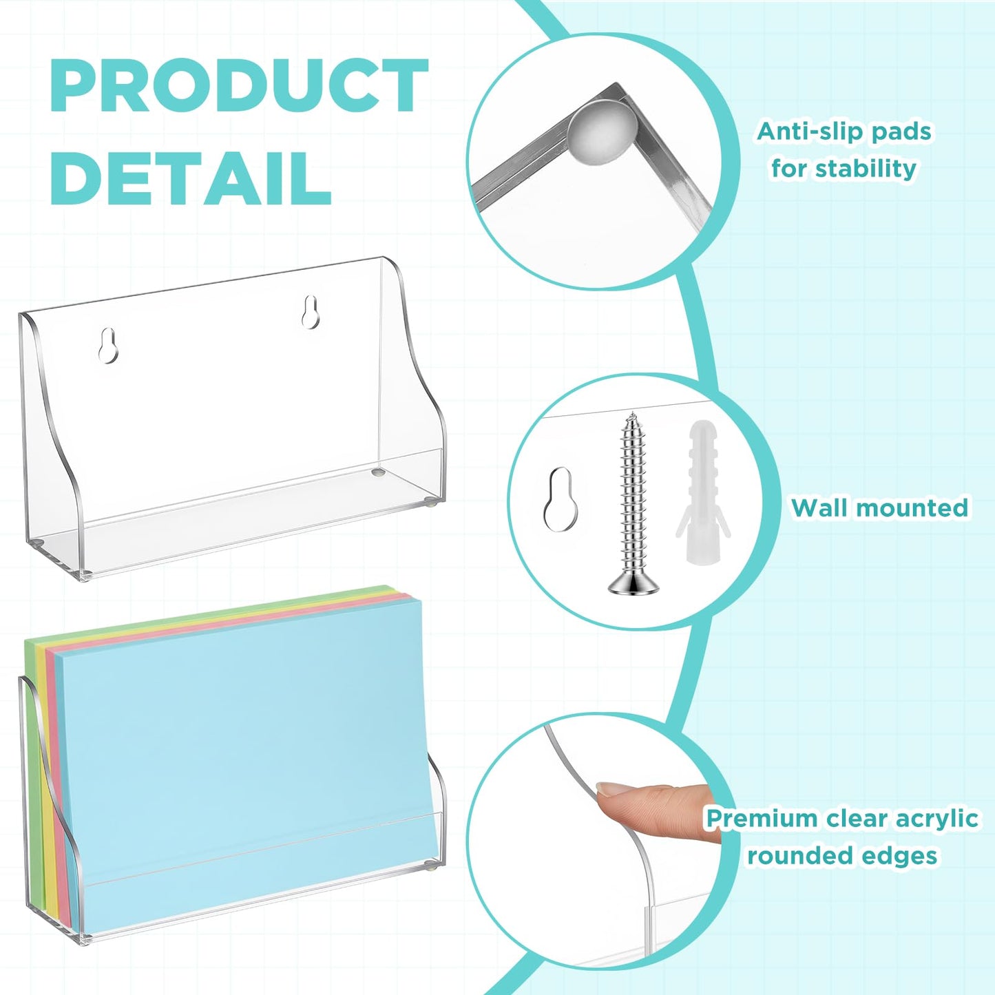 Dunzoom 4 Pack 5x8 Index Card Holder, 2-in-1 Desk & Wall Mounted Acrylic Index Card Display Stand, Includes Screws & Anchors, Clear Flash Notecard Organizer for Classroom, Office & Study