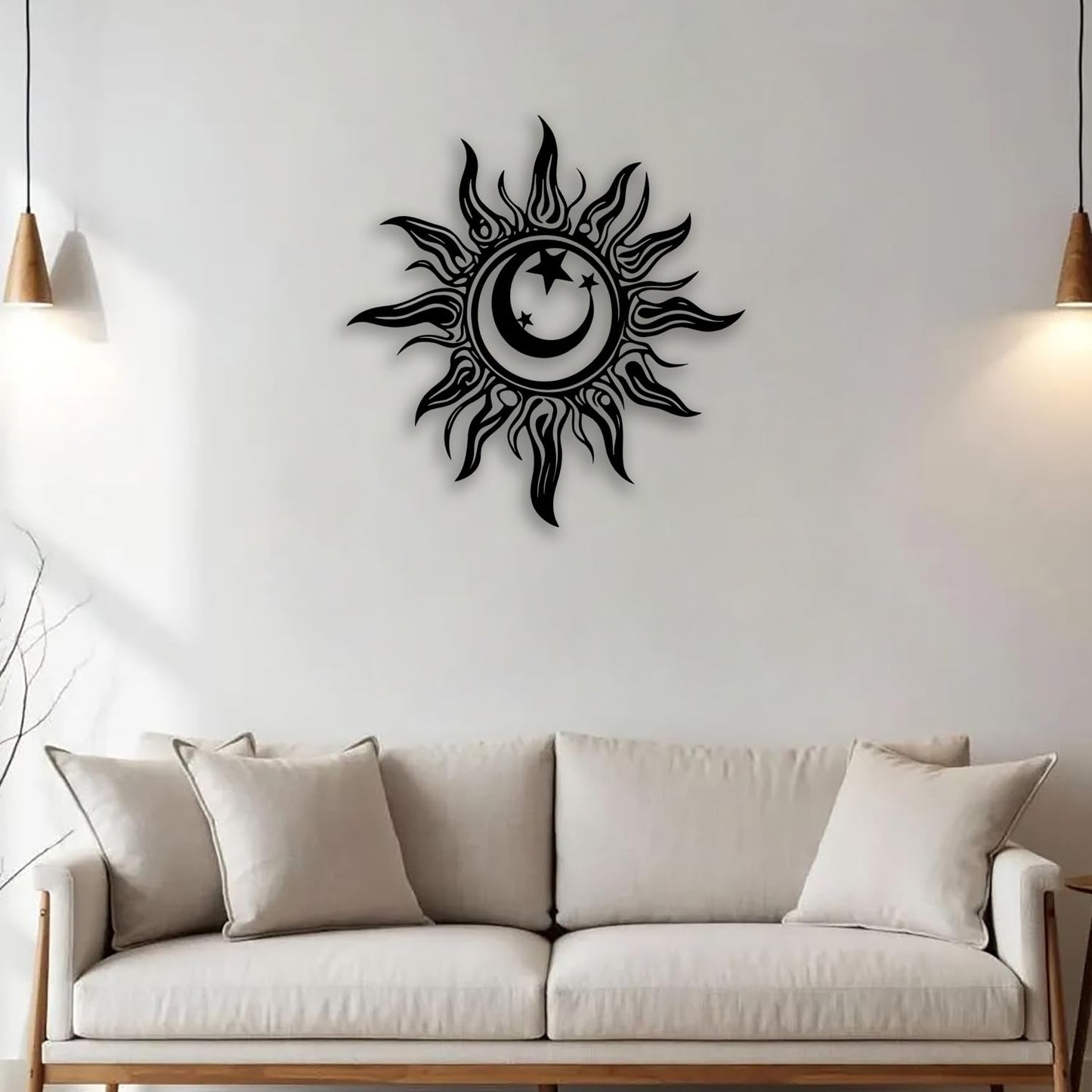 OPTYBVFD Sun Moon Star Metal Wall Decor - Room Decor Wall Art Home Decor for Living Room, Bedroom, Dining Room,Office, Outdoor, Garden (Black)