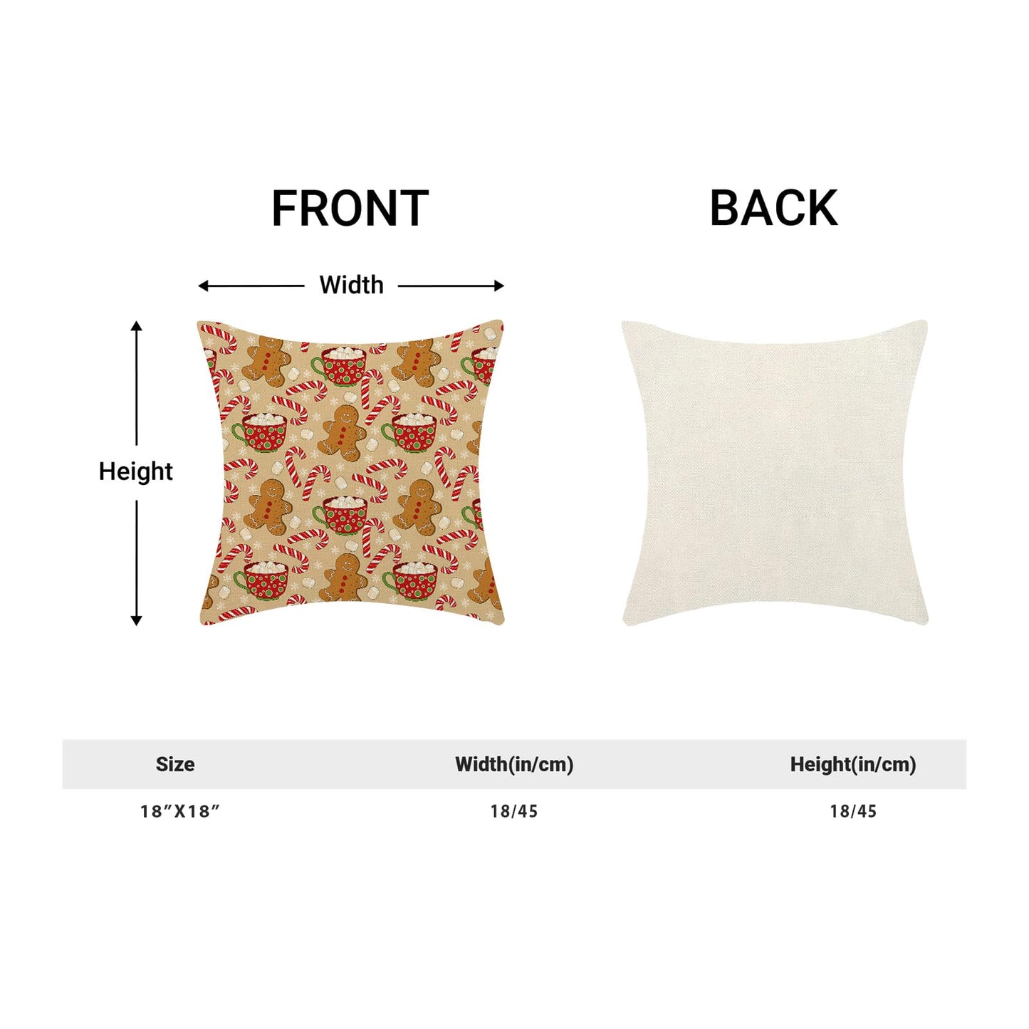 Christmas Pillow Covers 18 x 18 Inch Set of 2 Winter Brown Gingerbread Man Throw Pillows Outdoor Decorative Marshmallow Candy Xmas Pillowcases Linen Cushion Cases for Farmhouse Home Bed Sofa Couch