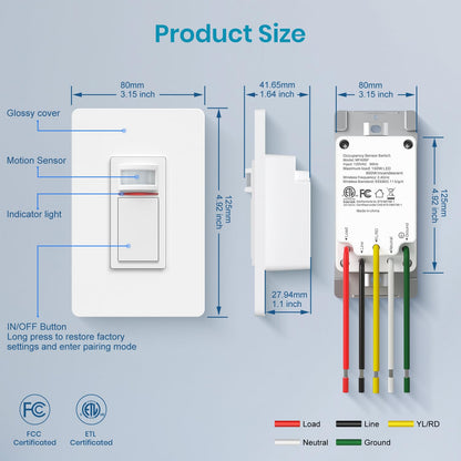 Milfra Smart Light Switch Single-Pole,Smart Switch 2024 New Model 10A,Compatible with Alexa, Siri and Assistant,Voice and Remote Control,Neutral Wire Required,No Hub Required