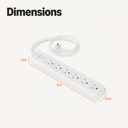 Amazon Basics Rectangle 6-Outlet Surge Protector Power Strip with Circuit Breaker, 600 Joule, 2ft Cord, White, 2-Pack