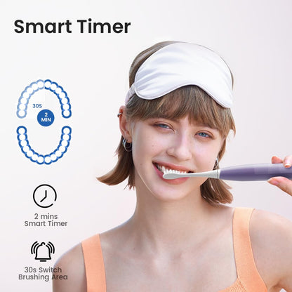 Oclean Electric Toothbrush for Adults, 150 Days Battery Life Electric Toothbrush, USB Rechargeable Sonic Travel Toothbrush with 6 Brush Heads & Travel Case, 5 Modes and Smart Timer, Purple