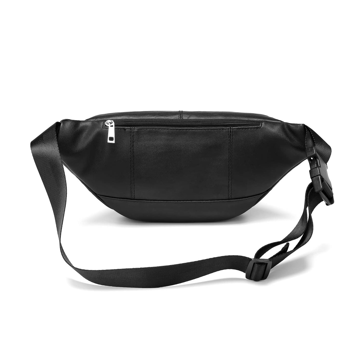 Genuine Leather Large 7 Pocket Waist Pack with Organizer, Card Slots (Black)