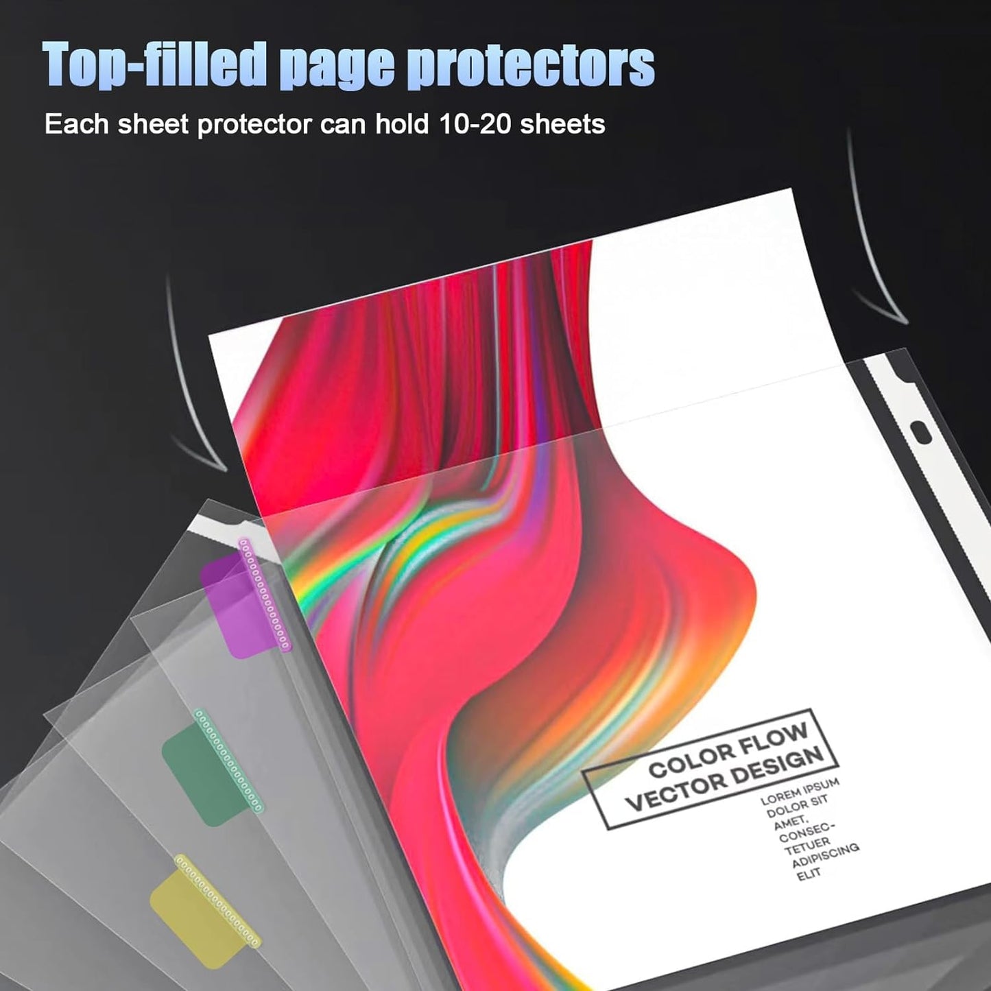 HABGP 96Pcs/12 Set Clear Binder Sheet Protectors - 8.5x11 Letter Size, 8 Tab Plastic Binder Dividers with Pockets and Tabs