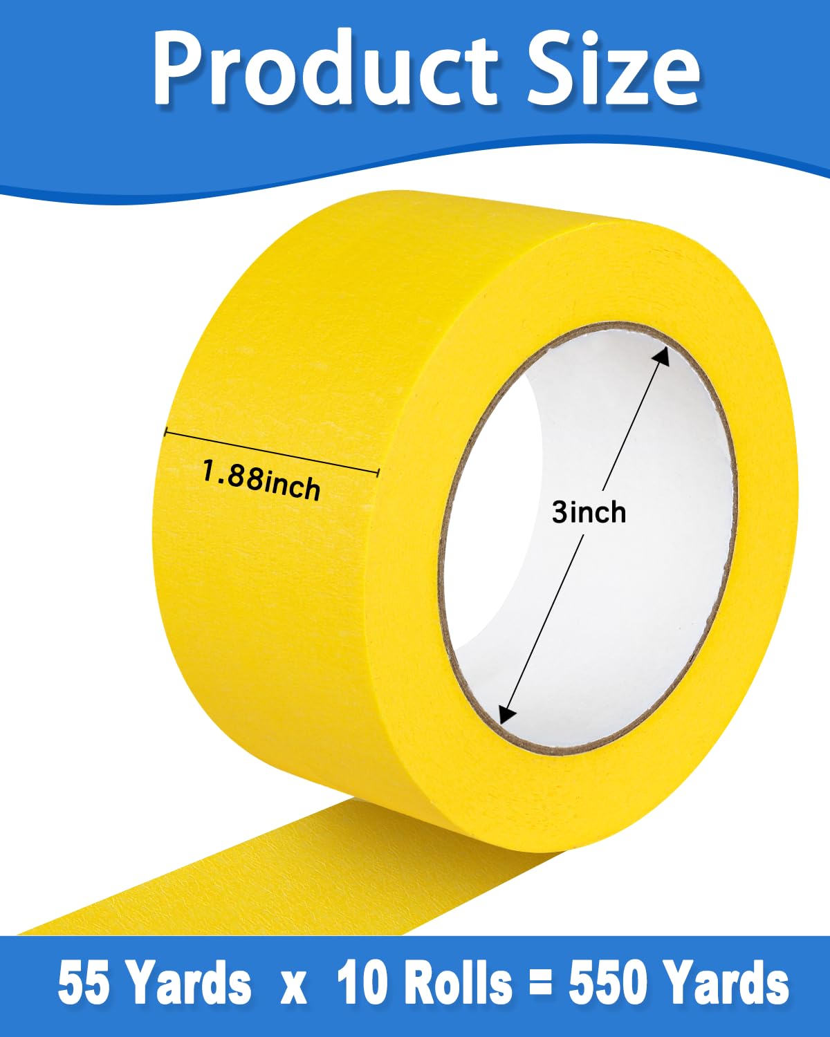 G GEYYANG Yellow Painters Tape, Automotive Masking Tape - Yellow Masking Tape for Walls Painting, DIY Crafting, Labeling, Art, Car - 1.88 Inch x 55 Yards x 10 Rolls
