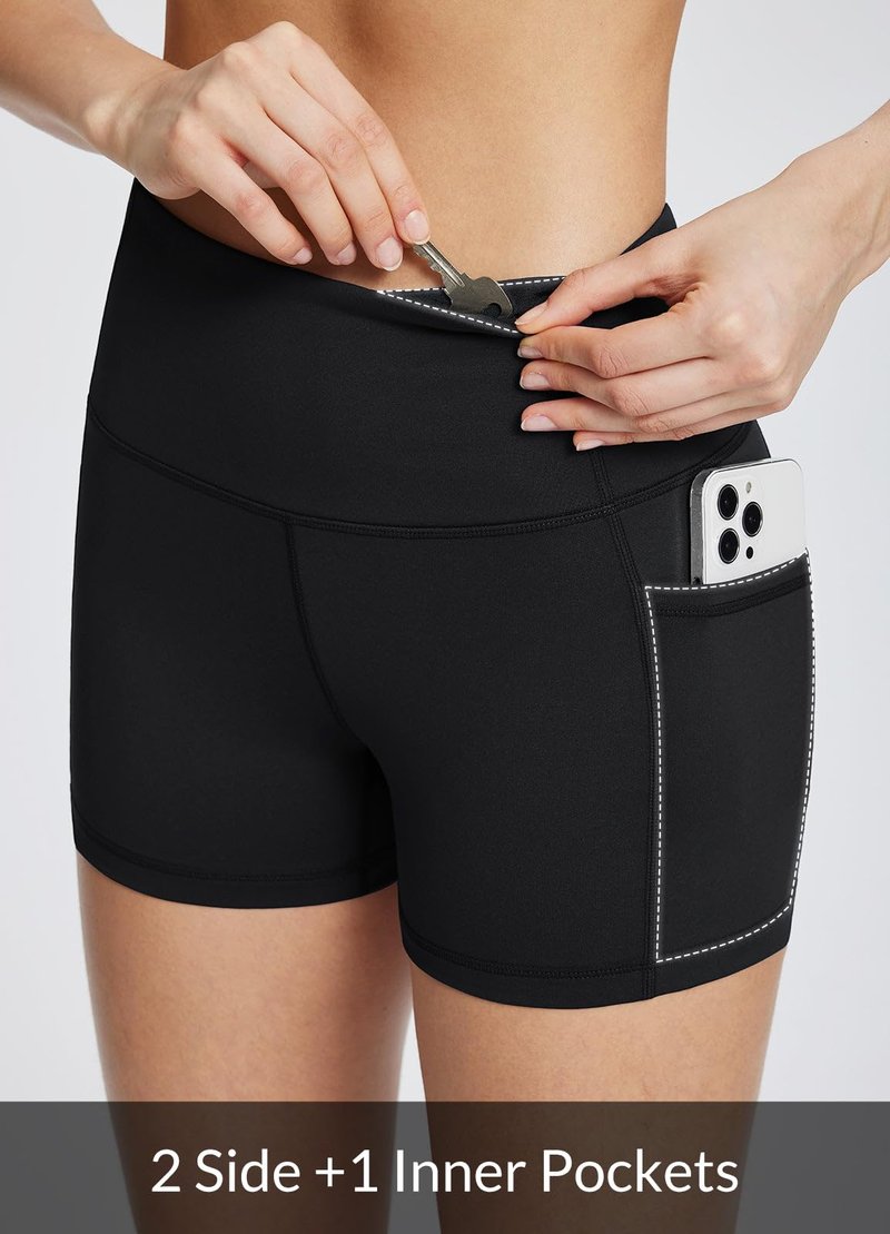 baleaf Biker Shorts Women Yoga Gym Workout Spandex Running Volleyball Tummy Control Compression with Pockets 8" 2-Pack Black/Charcoal XXXL