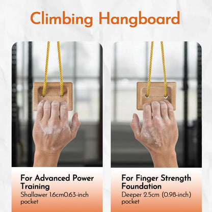 Portable Beech Wood Fingerboard Climbing Hangboard Set – Dual-Pocket Grip Blocks for Finger & Forearm Strength Training – Adjustable Rope and Metal Clips Included
