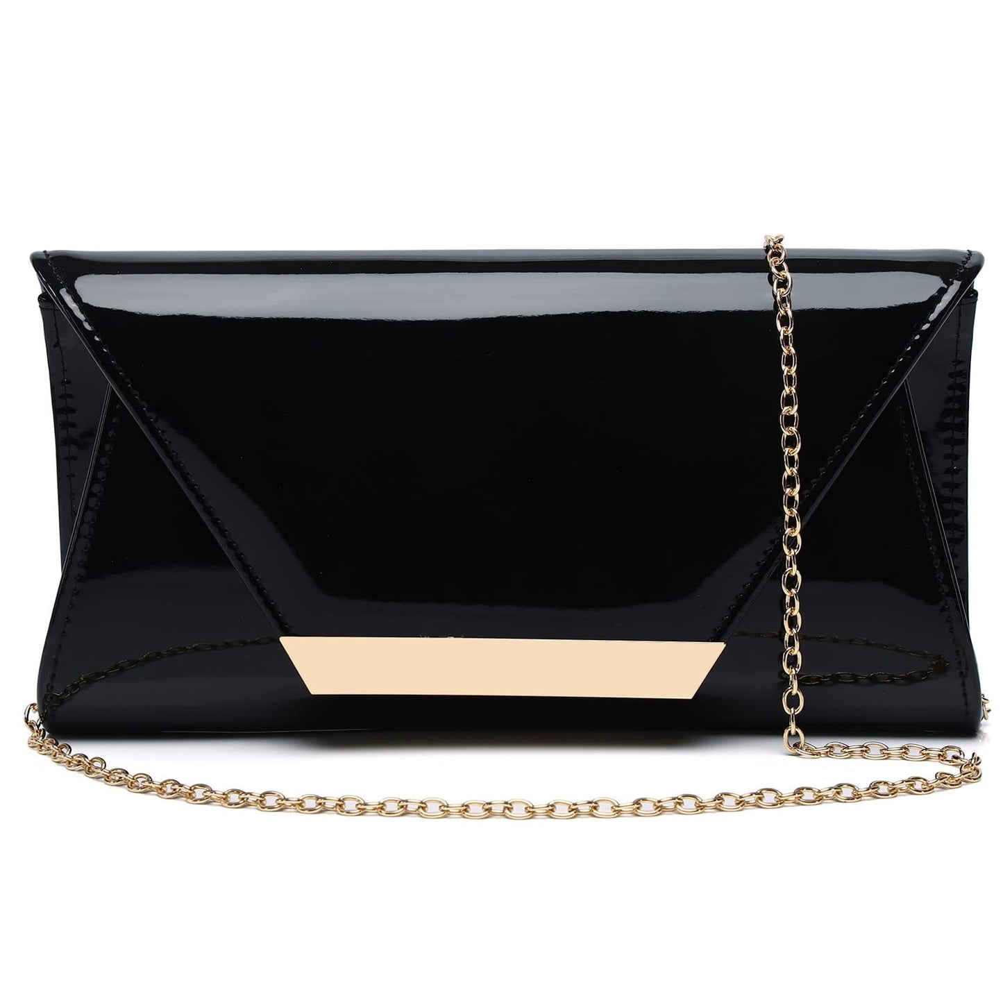 Patent Leather Envelope Clutch Womens Evening Handbag Stylish Shoulder Bag Purse for Christmas Wedding Party Prom(Black 265)