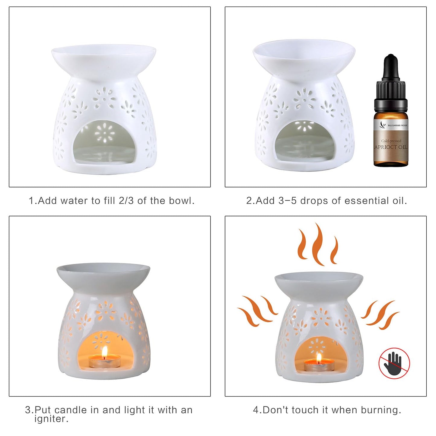 Auxmeware - Ceramic Tea Light Candle Holder Set of 2, Essential Oil Burner Wax Melt Burner, Incense Aroma Diffuser, Home Decor
