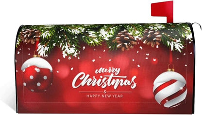Christmas Mailbox Covers Ball Fir Branch Red Magnetic Letter Post Box Cover Standard Size 25.5 x 21 Inch Garden Yard Home New Year Holiday Decorative