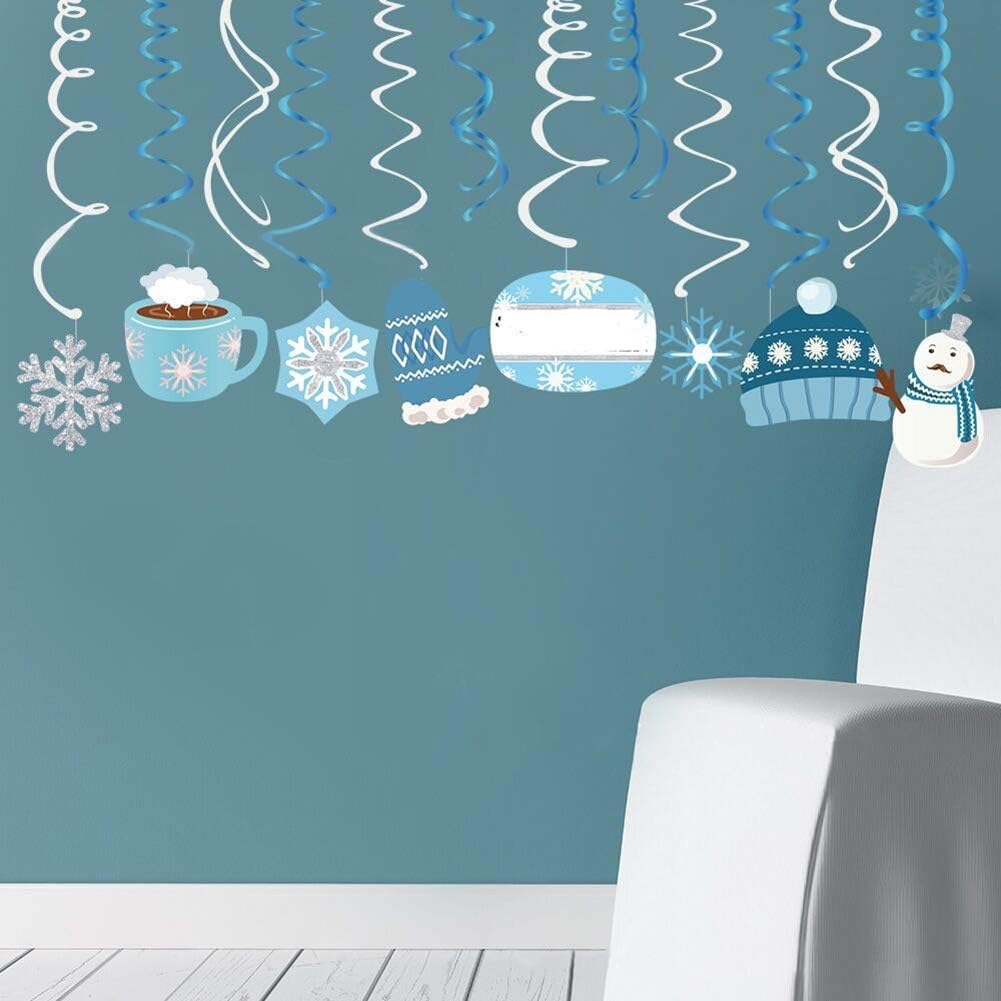 Christmas Snowman,Snowflake,Winter,Snow Hanging Swirl Decorations for Festival,Party,Together,Celling,Classroom,Home,Office,Bedroom(30Ct)