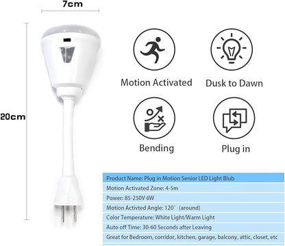 Plug in Motion Sensor Night Light, LED Infrared Sensor Light 6W Light AC 85-265V PIR Infrared Sensor Motion Detector Light Bulb Lamp (Warm Light, US Plug)