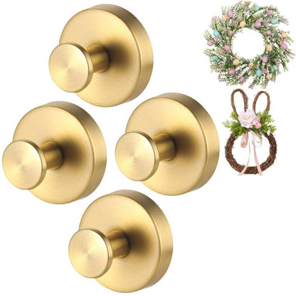 Guojanfon Gold Wreath-Hanger, Strong Stainless Steel Suction-Cup-Wreath-Hooks, 4 Pack Wreath-Door-Hanger Fall Halloween Christmas Decorations, Welcome Sign for Front Door Indoor Outdoor (4 Gold, 4)