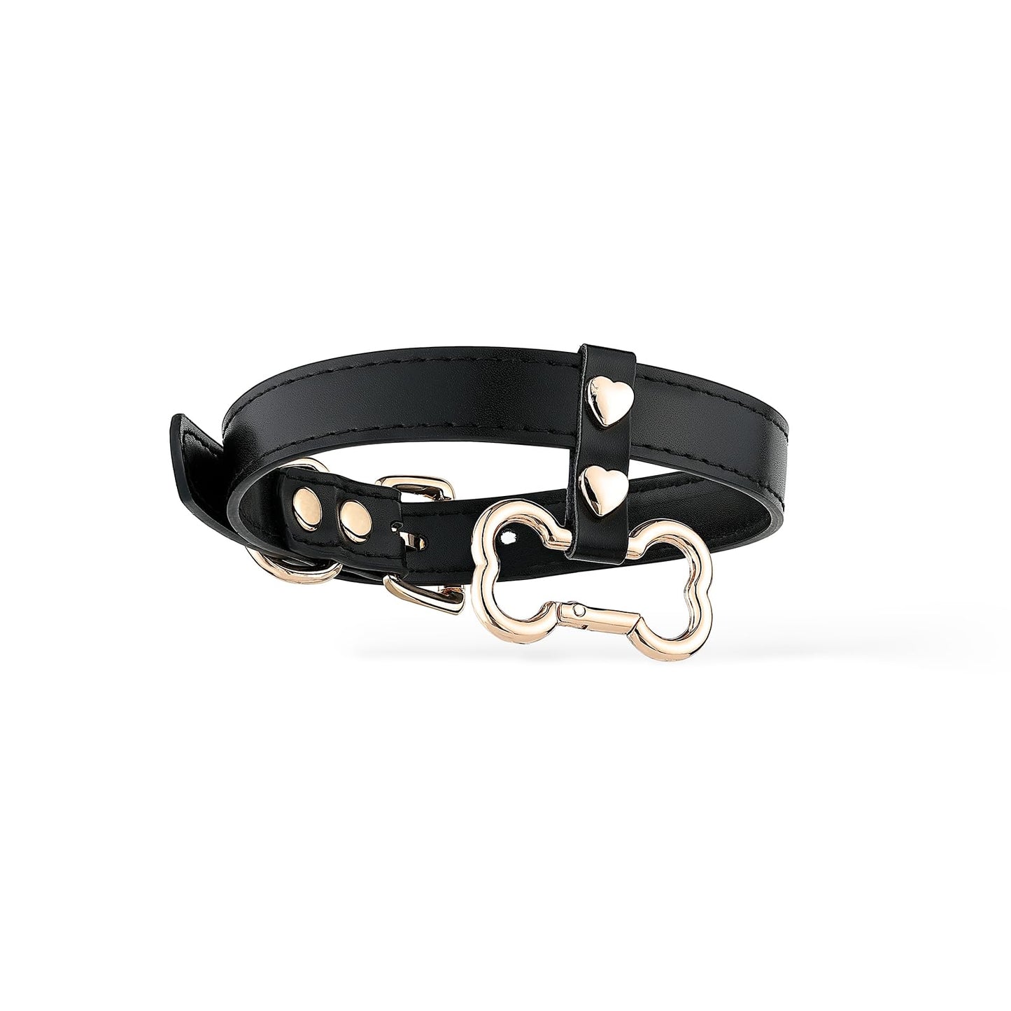 ADEMISHIA Handmade Bone Ring Leather Choker Collar For Women, Cute Pastel Pink Choker Necklace with Bone Shaped Pendant and Heart Rivets