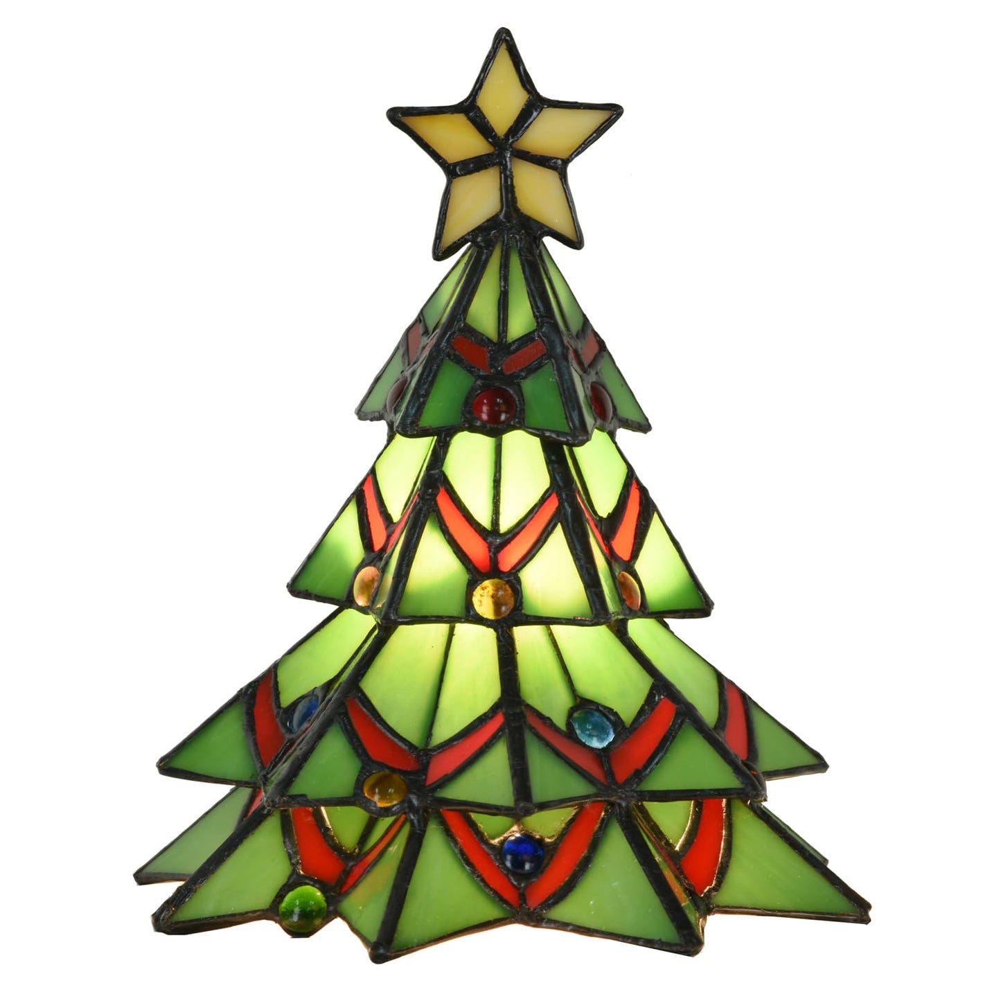 HomeBeauty A0001 Tiffany Style Stained Glass Accent Table lamp for Home Decor,Christmas Table Decorations Lighted Xmas Tree for Living Room Tabletop Party, W 7.5" x H 8.5", Bulb Included