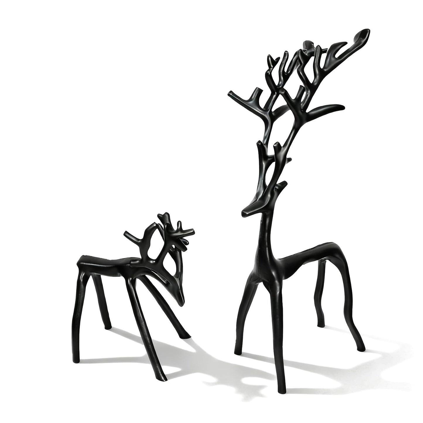Two-Piece Set of Black Reindeer Statues,Modern Metal Ornaments,Elegant Indoor Festive Table Settings, Suitable for Fireplace mantels, Living Rooms, bedrooms, Offices, and Other Home décor.