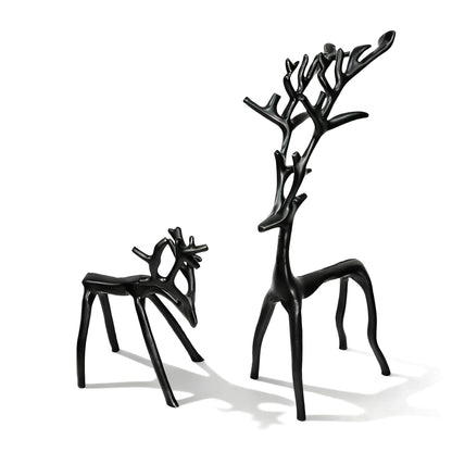 Two-Piece Set of Black Reindeer Statues,Modern Metal Ornaments,Elegant Indoor Festive Table Settings, Suitable for Fireplace mantels, Living Rooms, bedrooms, Offices, and Other Home décor.