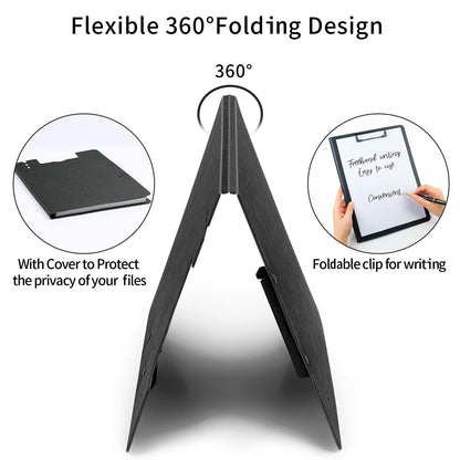 URbantin A4 Clipboard,5 Pack Foldable Clipboards with Two Clips File Document Organiser,Clip Board for Business,Office,School or Restaurant (Black)