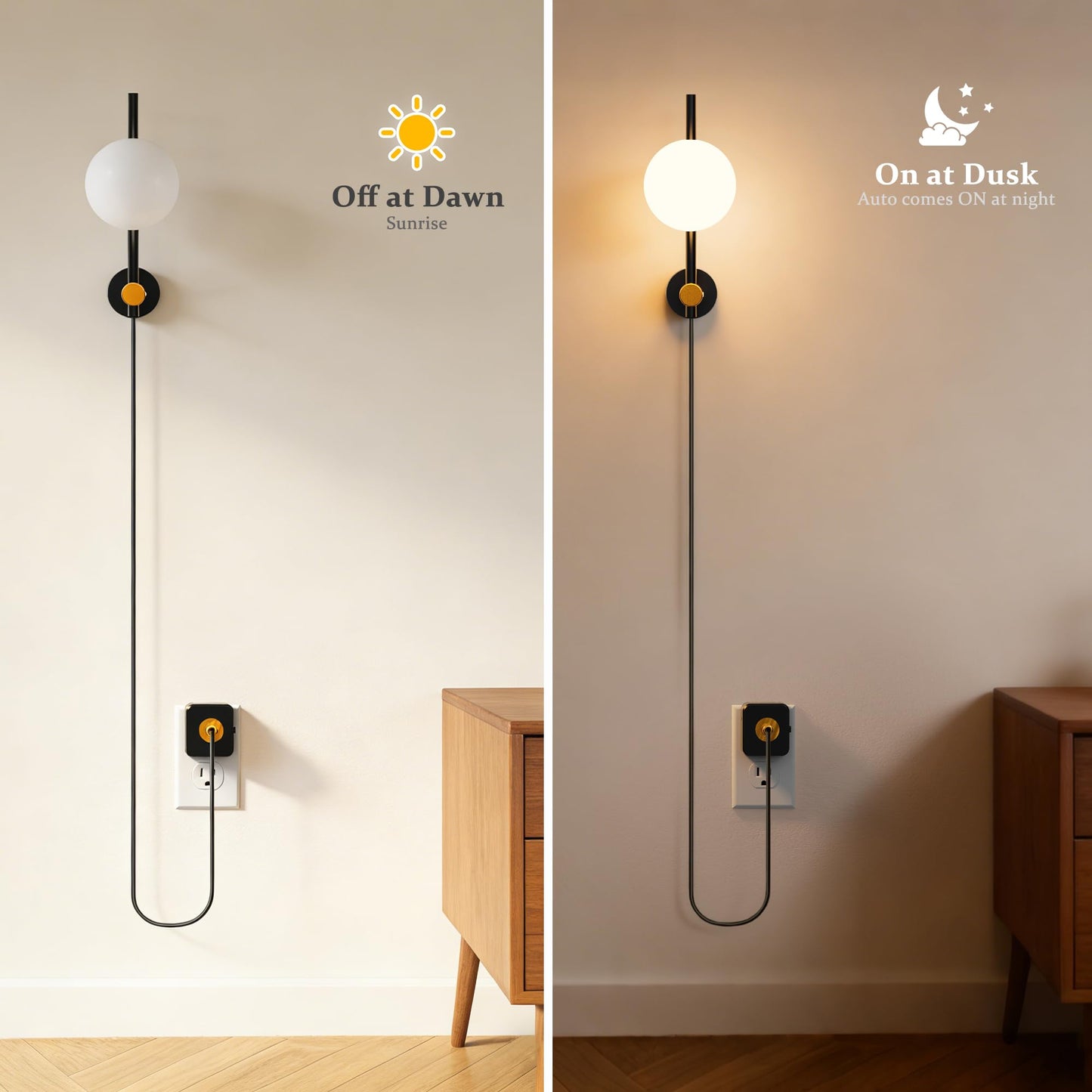 JandCase Night Lights Plug into Wall, 2 Pack 3000K Round Milky Night Light with 1.5M Braided Cord, 0-100 LM Adjustable Plug in Nightlight, Auto Light Sensor,Flexible Placement for Bedroom, Bathroom