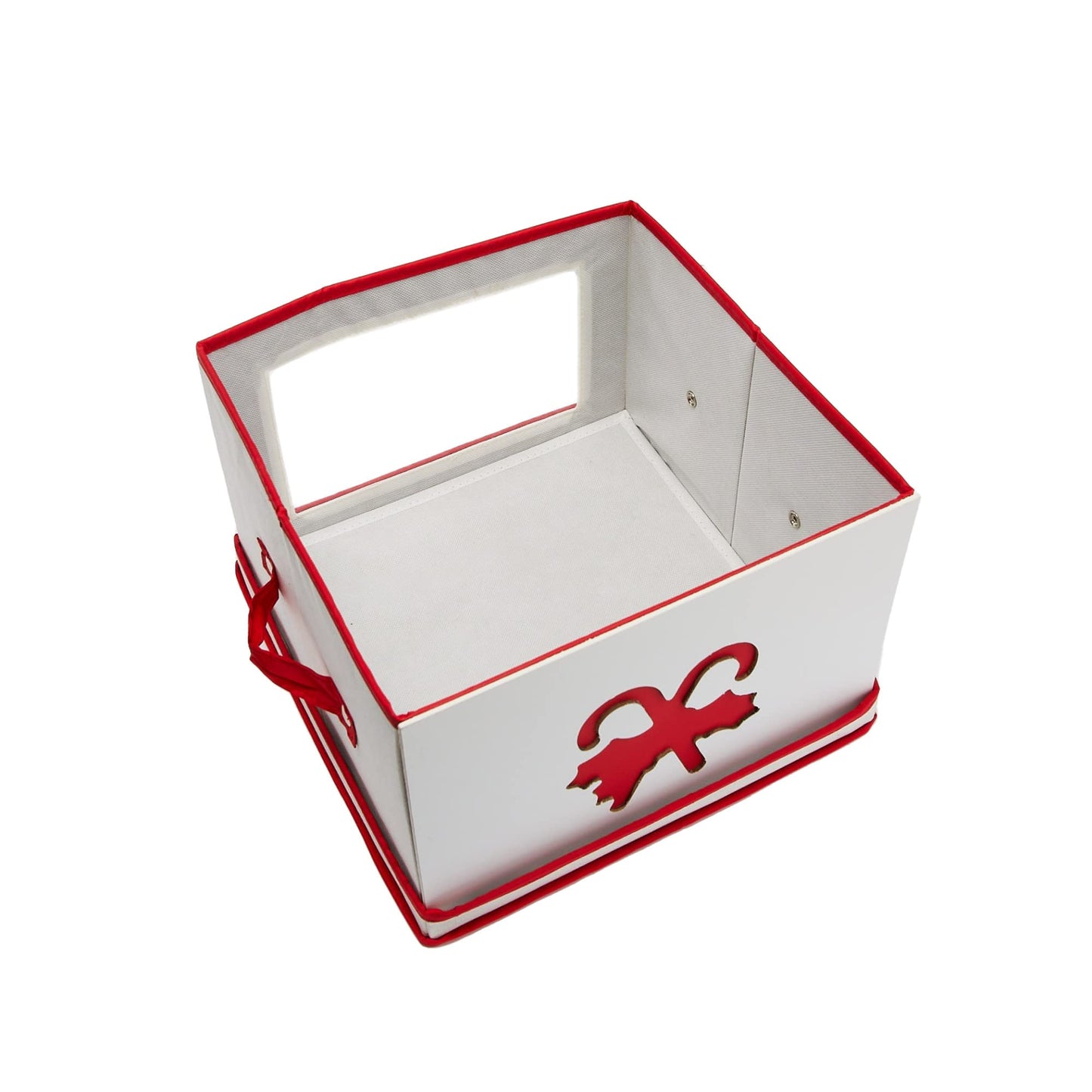Household Essentials Medium Candy Cane Ornament Storage Box in Cream Polyester and Cardboard