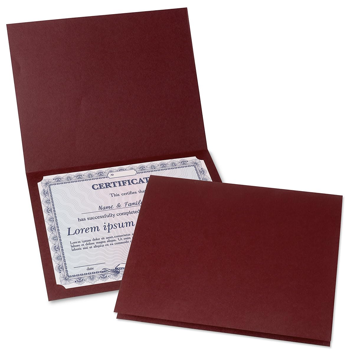 Fine Stationery Plain Burgundy Certificate Folders - Pack of 25, Linen Cover 80 lb. Stock, Folded, Die-Cut Corners, for Office, Business Awards, Graduation, School Diploma Holder, 9-1/2"" x 12""