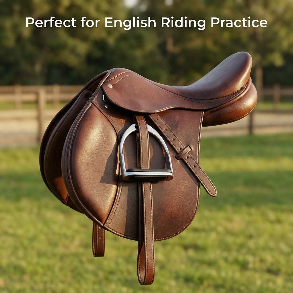 QWORK Horse Riding Stirrups, Hose Saddle, Safety Stirrup, Stainless Steel English Riding Protection Saddle, Knee Ankle Reduce Pressure, 1 Pair