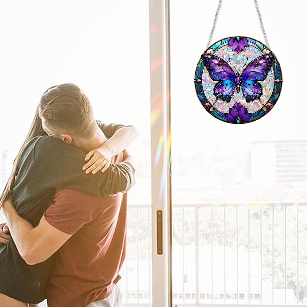 zhuoyaju Acrylic Suncatcher Window Hanging, Butterfly Sun Catcher Rainbow Indoor Window Decoration for Living Room Bedroom Summer Home Balcony Ornaments, 7.87 inches