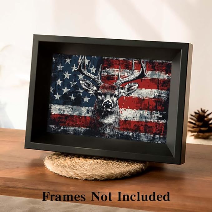 Yesad American Flag Deer Canvas Wall Art, Animal Head Rustic Wall Décor Christmas Paintings Pictures Nature Artwork Modern Poster for Farmhouse, Living Room, Bedroom, Office (Unframed,30”x20”,Deer1)