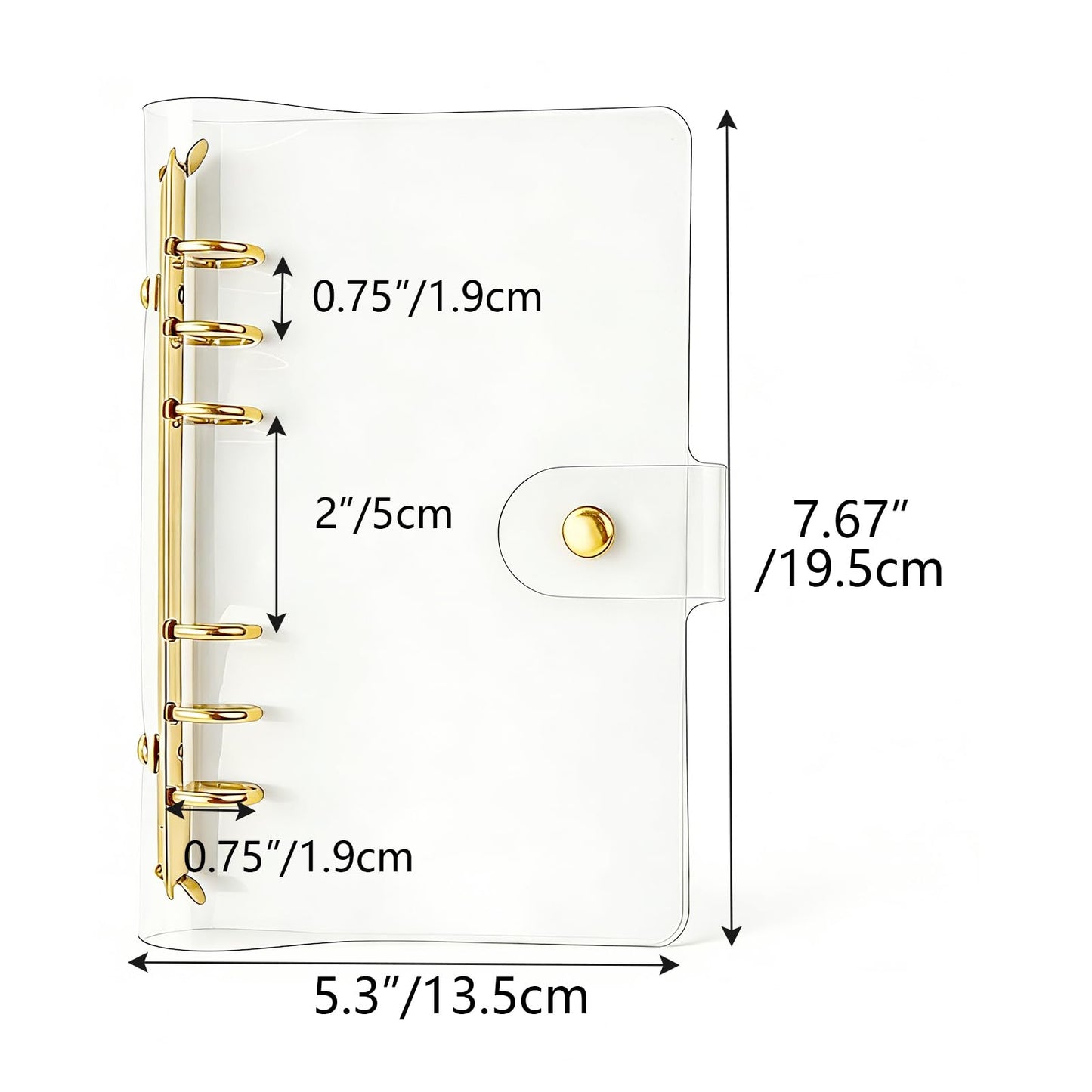 NatSumeBasics Clear A6 Binder Cover Gold 6 Rings 4"x7" Notebook Shell Protector Refillable Loose Leaf PVC Folders Soft Binding Accessories Supplies (Gold A6 Binder)