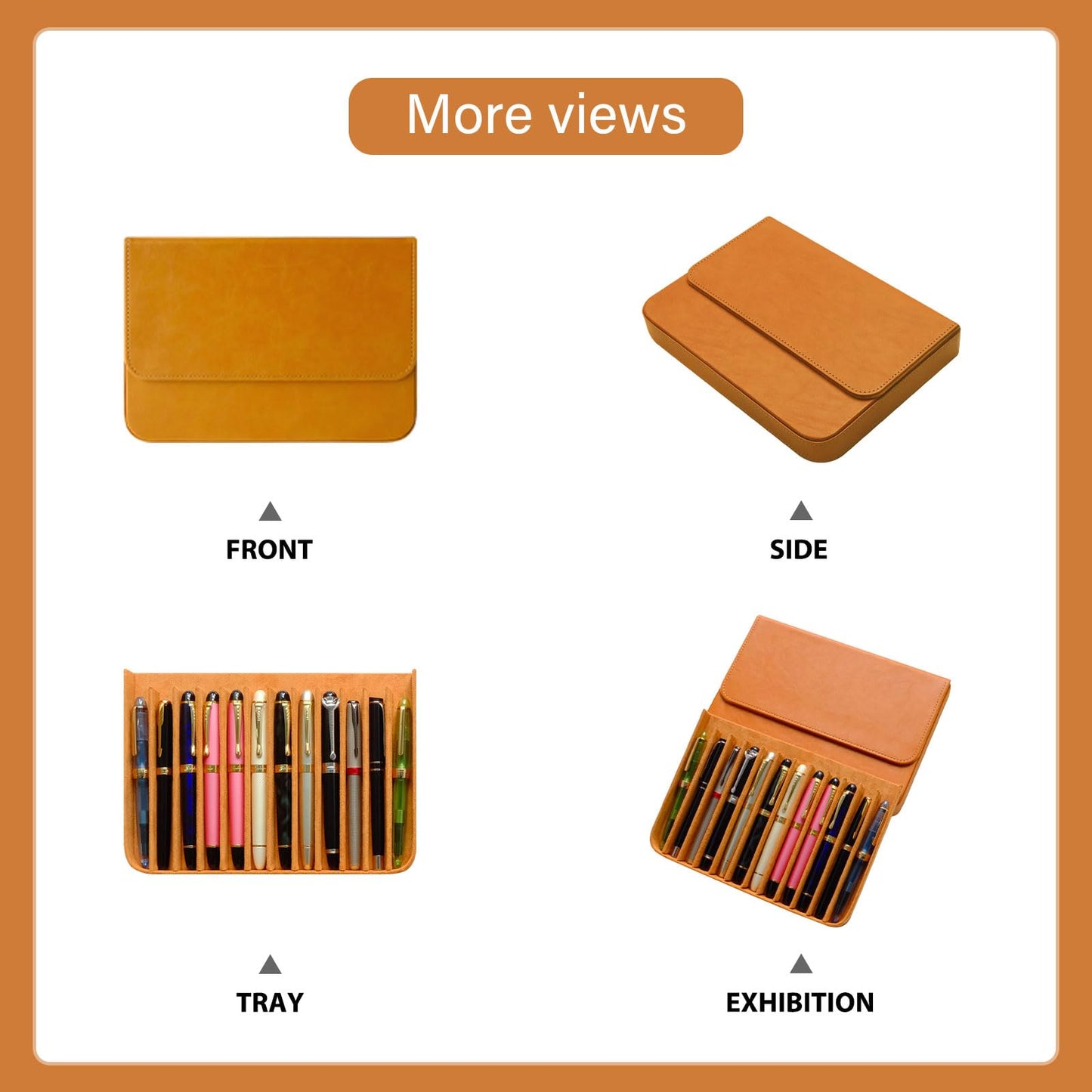MIVLXLX Leather 12 Fountain Pen/Pencil Tray Case Organizer, Fashion Design, Handmade, Magnetic Closure with Drawer, Christmas Gift for Man/Woman/Office, 12 Slots(brown)