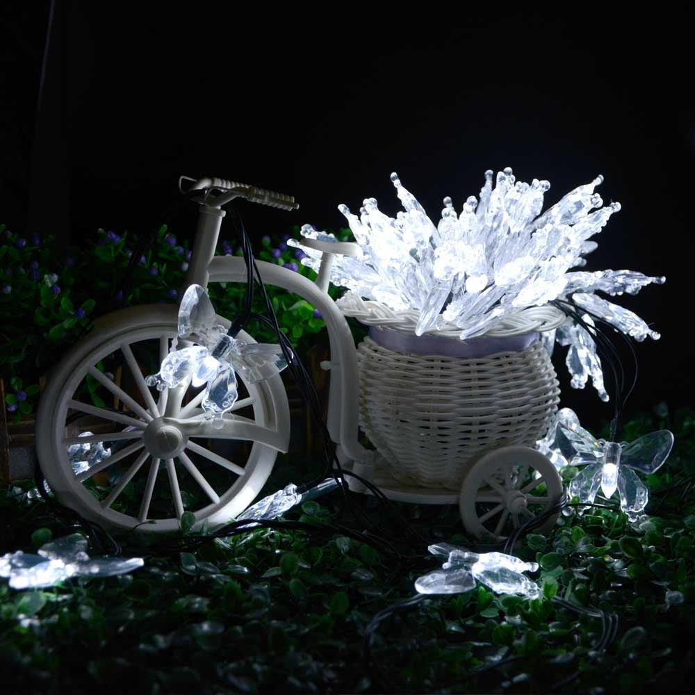 WONFAST Solar String Lights, Waterproof 16ft 20LED Butterfly Christmas Fairy Lights Decorative Lighting for Home Party Wedding Patio Garden Porch Balcony (White)