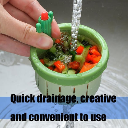 Cactus Kitchen Sink Drain Strainer Press to Dump Basket Waste Collector Fun Sink Accessory for Home Bathroom (YellowGreen-2)